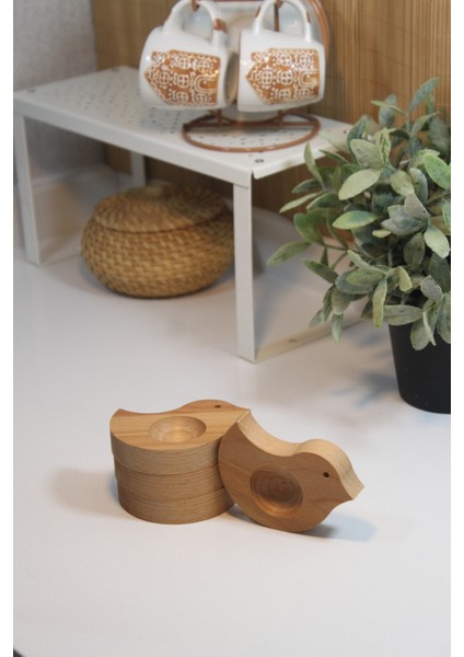 Ahşap Yumurtalık Sofra Sunumu Civciv (4'lü Set)