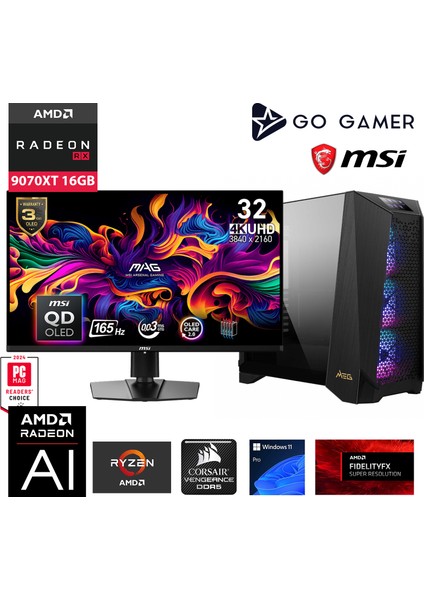 Prospect PS19D / Amd Ryzen 9 9900X3D / X870 / 64GB Ddr5 6000MHZ Ram / Rx 9070XT 16GB / 2tb 14000-14700MB Nvme Gen5 SSD / 360MM Sıvı Soğutma / MSI 31.5" 4K OLED / Windows 11 Pro Workstation Pc