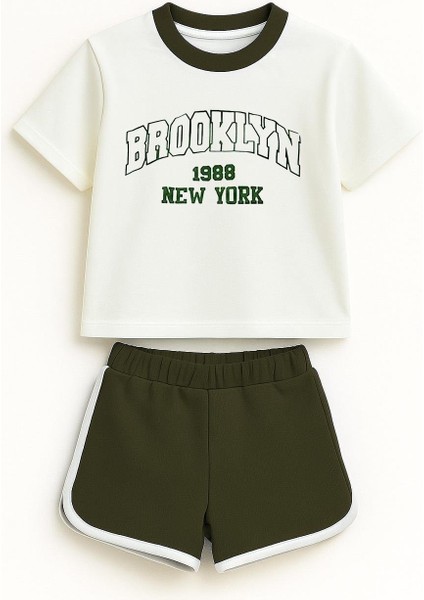 Erkek Çocuk %100 Pamuklu Brooklyn Baskılı Şortlu Takım - Yeşil (3-4 Yaş 8-9 Yaş) fiyatları