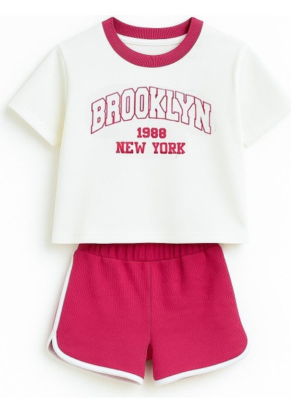 Kız Çocuk %100 Pamuklu Brooklyn Baskılı Şortlu Takım - Pembe (3-4 Yaş 8-9 Yaş) modelleri