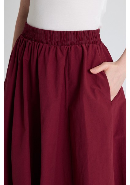 Bordo Cep Detay Mevlana Midi Etek 3950