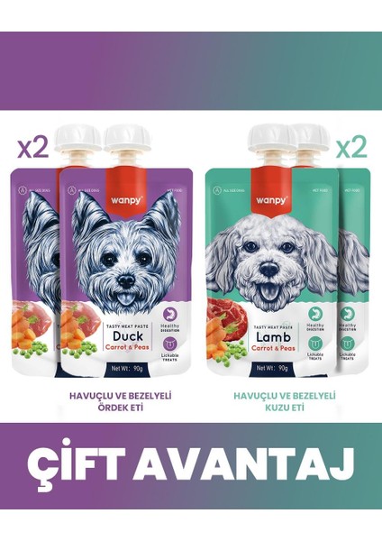 Köpek Et Ezmesi 2 Lezzet 4lü Paket 4X90GR (Ördek-Kuzu)