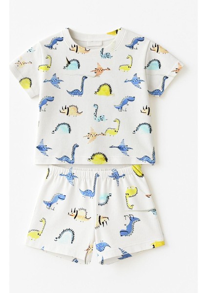 Erkek Çocuk Dino %100 Pamuk Kısa Kollu Pijama Takımı (3-4 Yaş 8-9 Yaş)