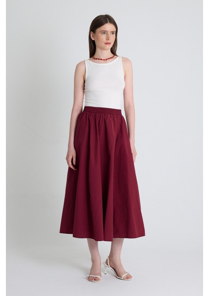 Bordo Cep Detay Mevlana Midi Etek 3950