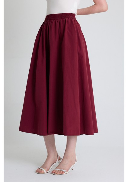 Bordo Cep Detay Mevlana Midi Etek 3950