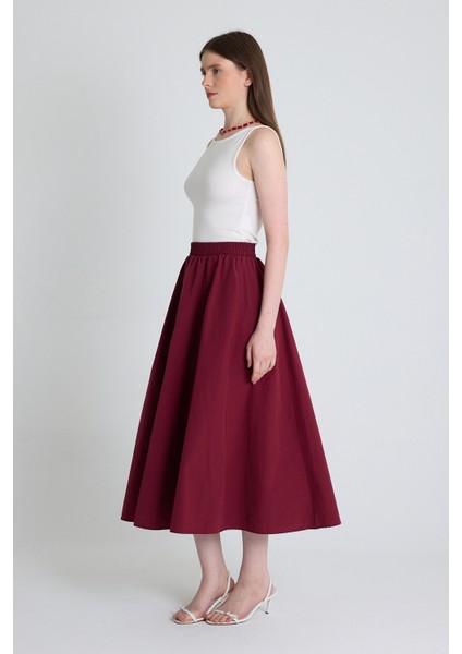 Bordo Cep Detay Mevlana Midi Etek 3950