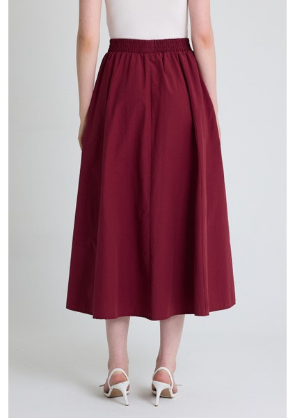 Bordo Cep Detay Mevlana Midi Etek 3950