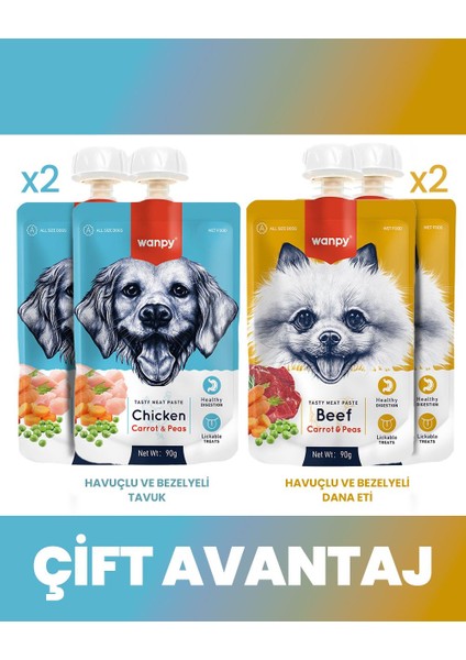 Köpek Et Ezmesi 2 Lezzet 4lü Paket 4X90GR (Tavuk-Dana)