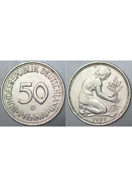 Almanya 50 Pfennıg 1979 D= Münih Darbı. 1/2 Mark.