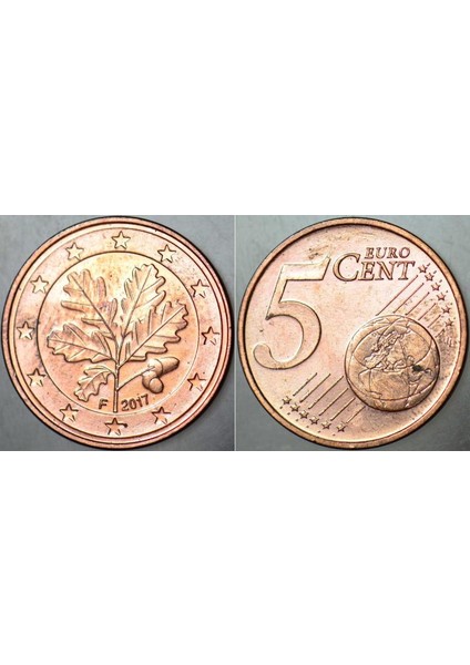 Almanya 5 Euro Cent 2017 F Harfi= Stuttgart Darbı. Çil(-) Kondisyon.