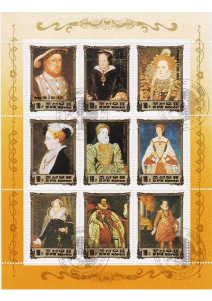 Kuzey Kore Damgalı Blok 1984. Ingiltere Kral ve Kraliçeleri TEMALI13X17 Cm.