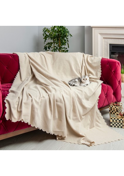 Kaymaz Koltuk Örtüsü Çift Taraflı Mikrofiber Şönil 175x215 cm Krem – Kedi Köpek ve Çocuk Dostu