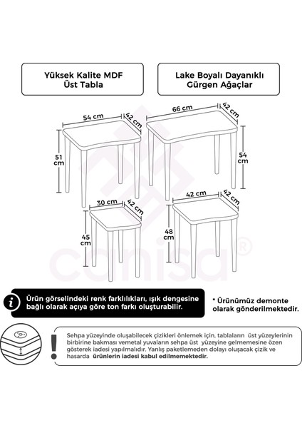 Concept Kuğu Serisi 1.sınıf Sehpa Takımı Mdf Beyaz 4'lü Zigon Sehpa Takımı Gürgen Ayak fırsatları