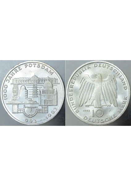 Almanya Hatıra Gümüş 10 Mark 1993 F. Potsdam Şehri 1000. Yıl Temalı. 15,5 Gram. Çil Kondisyon.