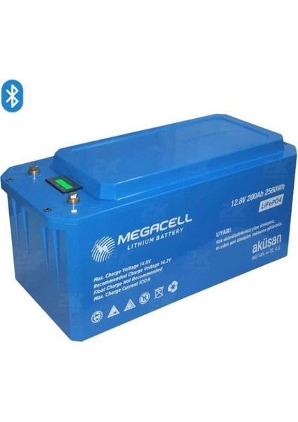 Megacell 12.8V 200AH (Bluetooth) Lifepo4 Lityum Demir Fosfat Akü(Abs Kasa)