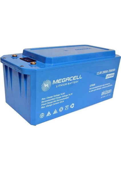 Megacell 12.8V 200AH (Bluetooth) Lifepo4 Lityum Demir Fosfat Akü(Abs Kasa)