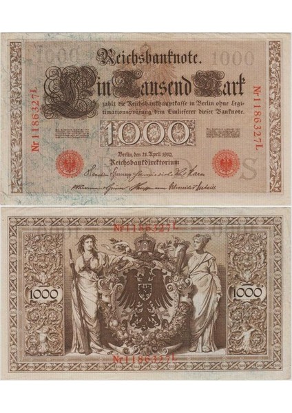 Almanya 1000 Mark 1910. Almanya Imparatorluğu Deutsche Reıch. Kaıser Iı. Wılhelm Dönemi. Çilaltı++ Kondisyon.