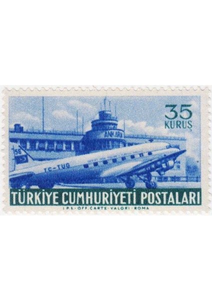 Türkiye Cumhuriyeti Damgasız Hava Posta Pulu 35 Kuruş 1954. Uçak - Havacılık Temalı. Mnh.