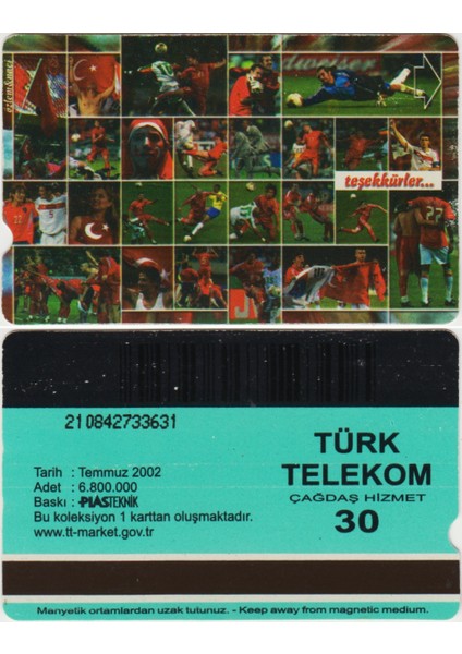 Türk Telekom Eski 30'luk Telefon Kartı. Temmuz 2002 Dünya Kupası - Futbol.