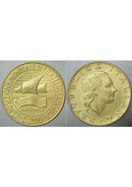 Italya Hatıra 200 Liret 1992 Cenova Uluslararası Filateli Sergisi Anısına.