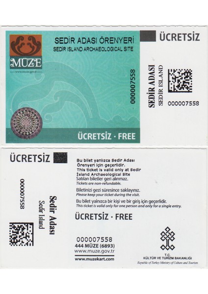 Sedir Adası Örenyeri Eski Giriş Bileti-Hologramlı Etiketli.