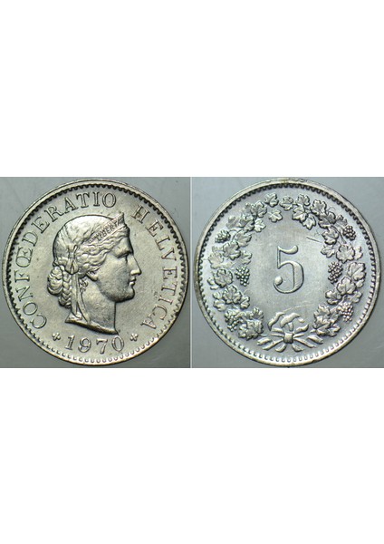 Isviçre 5 Rappen 1970. Çilaltı Kondisyon.