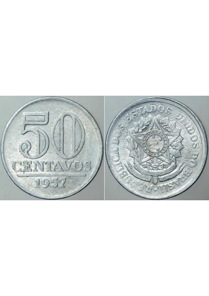 Brezilya 50 Centavos 1957 Çil Kondisyon.