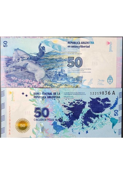 Arjantin 50 Peso 2015 Falkland Adaları Temalı (Malvınas Adaları) Çil Kondisyon.