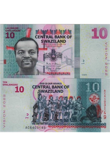 Svaziland 10 Emalangeni 2015 Çil Kondisyon.