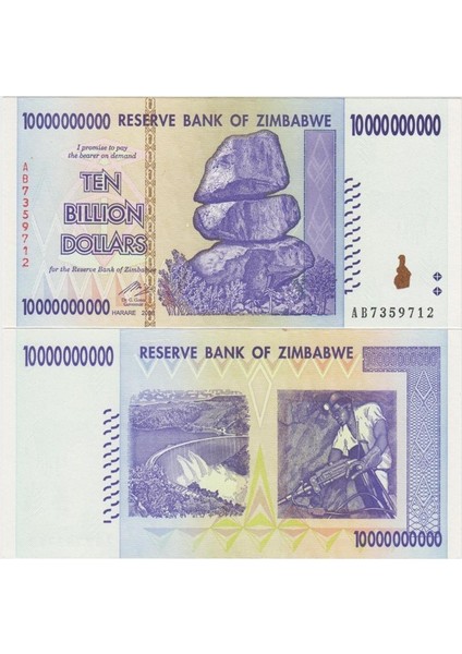 Zimbabve 10 Milyar Dolar 2008 Çil Kondisyon