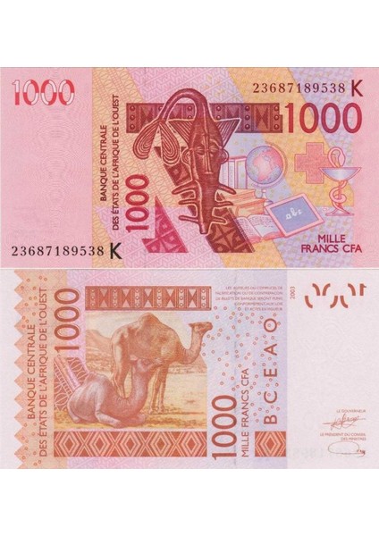 Batı Afrika Para Birliği 1000 Frank 2023 K Harfi= Senegal. 1000 Cfa Frangı. Çil Kondisyon