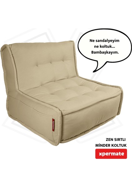 Zen Sırtlı Minder Koltuk Iskandinav Tarzı Yer Koltuğu Sırtlıklı Oturma Minderi 80x60 Bej