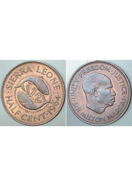 Sierra Leona 1/2 Cent 1964 Half Cent. Çil-Kondisyon.