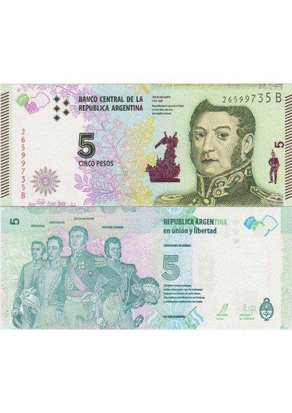 Arjantin 5 Peso 2015 Çil Kondisyon.