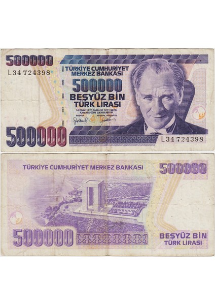 Türkiye Cumhuriyeti 7. Emisyon 4. Tertip 500.000 Lira L34. Çok Temiz Kondisyon.