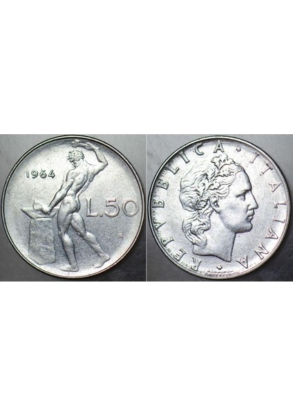 Italya 50 Liret 1964 Roma Tanrısı Vulcanus Temalı.
