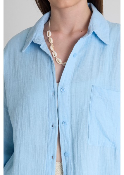 Bebe Mavi Oversize %100 Pamuk Müslin Gömlek 4786A fırsatları