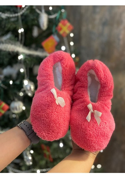 Yumuşak Peluş Fiyonklu Patik Kaymaz Taban Ev Babeti Ev Ayakkabısı