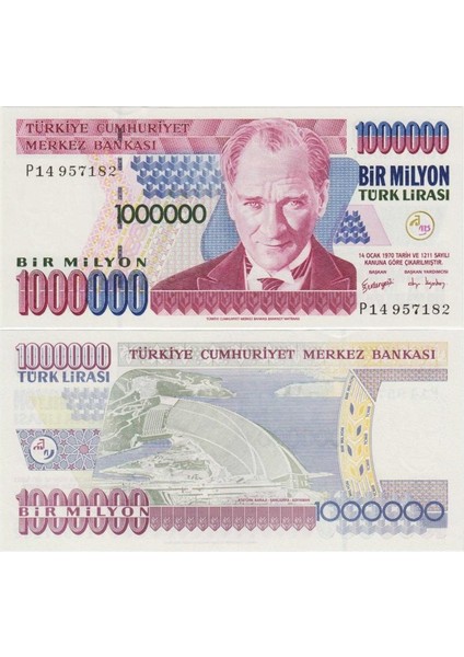 7. Emisyon 3. Tertip 1.000.000 Lira Seri No. P14 957182. Üst Kenarda Sayma Kırığı. Çil(-) Kondisyon.