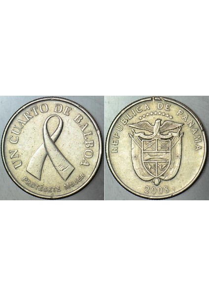 Panama Çeyrek Balboa 2008 Sirkülasyon Hatıra Parası - Meme Kanseri Temalı.