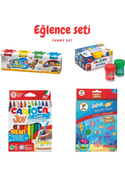Eğlence Seti (Joy Keçeli 12'li + Oyun Hamuru 4'lü + Boya Sil + Parmak boya 6'lı)