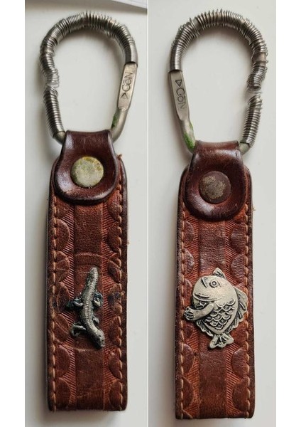 Gön Deri Eski Anahtarlık. Kertenkele ve Balık Temalı.