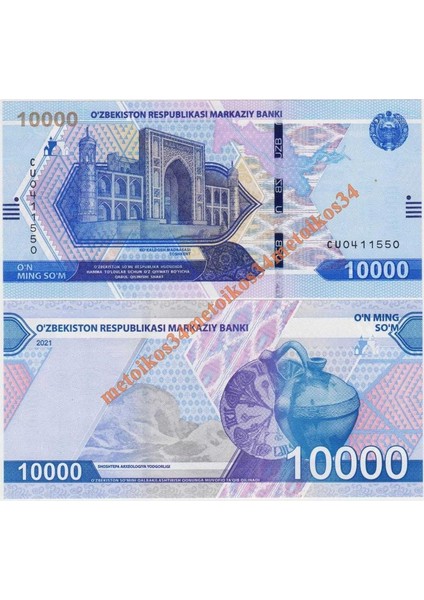 Özbekistan 10.000 Som 2021 Çil Kondisyon.