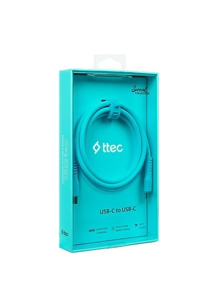 Usb-C - Usb-C 120CM 60W Pd/qc Hızlı Şarj/data Kablosu Neon Mavi 2DK59NM
