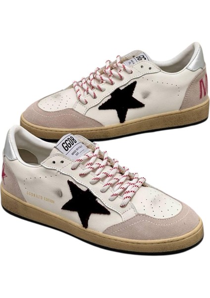 Women’s Golden Goose Mountain - Sneakers Black Star Red Detailed Lace-Up Shiny Grey Back Ankle