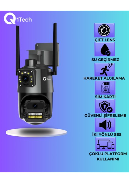 Çift Lens Ip Kamera Sirenli Hareketli Sim Kartlı Akıllı Güvenlik Kamera Wifi Iki Yönlü Ses Ip Camera
