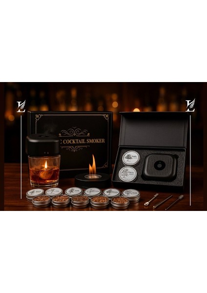 Kokteyl & Viski Tütsüleme Makinesi. 6 Farklı Tütsü Tat ile Premium Set
