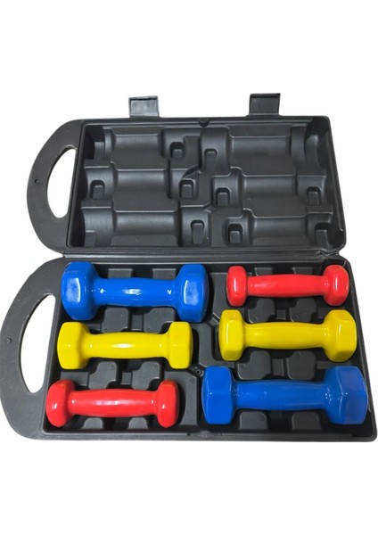 10 kg Vinly Kaplı Dipping Dumbbell Set Kadınlar Için Çantalı Dambıl Seti 1 Kg, 1,5 Kg, 2,5 kg