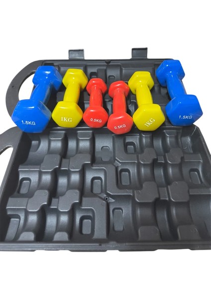 10 kg Vinly Kaplı Dipping Dumbbell Set Kadınlar Için Çantalı Dambıl Seti 1 Kg, 1,5 Kg, 2,5 kg