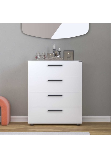 White 4 Çekmeceli Şifonyer - Mat Beyaz 65X78X41 cm (Gxyxd)
